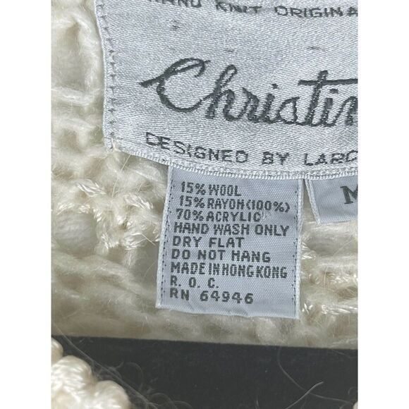 Christine Cardigan Sweater Women's Size M Ivory Acrylic Hand-Knit Long Sleeves - Picture 5 of 11